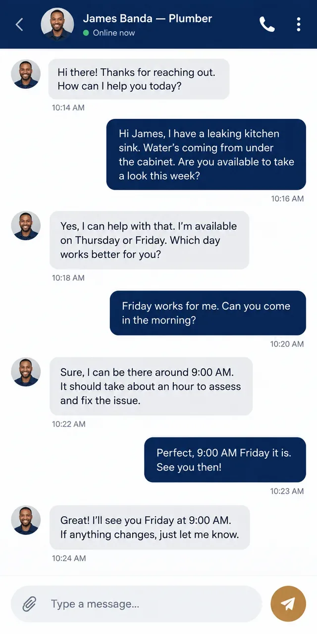 In-app message thread with a Wazamanja